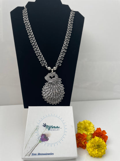 Oxidized Indian Necklace: Navratri Jewelry, Adjustable Length