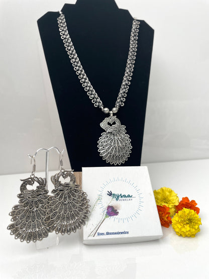 Oxidized Indian Necklace: Navratri Jewelry, Adjustable Length