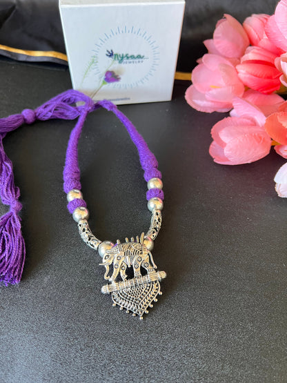 Oxidized Elephant Necklace: Bollywood Thread Jewelry, Adjustable Length