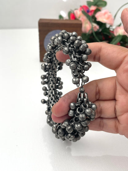 Black Oxidized Ghungaroo Cuff Bracelet: Adjustable Bangle