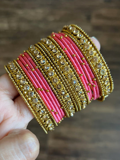 Silk Thread Indian Bangles: Lightweight Metal Bangle Set