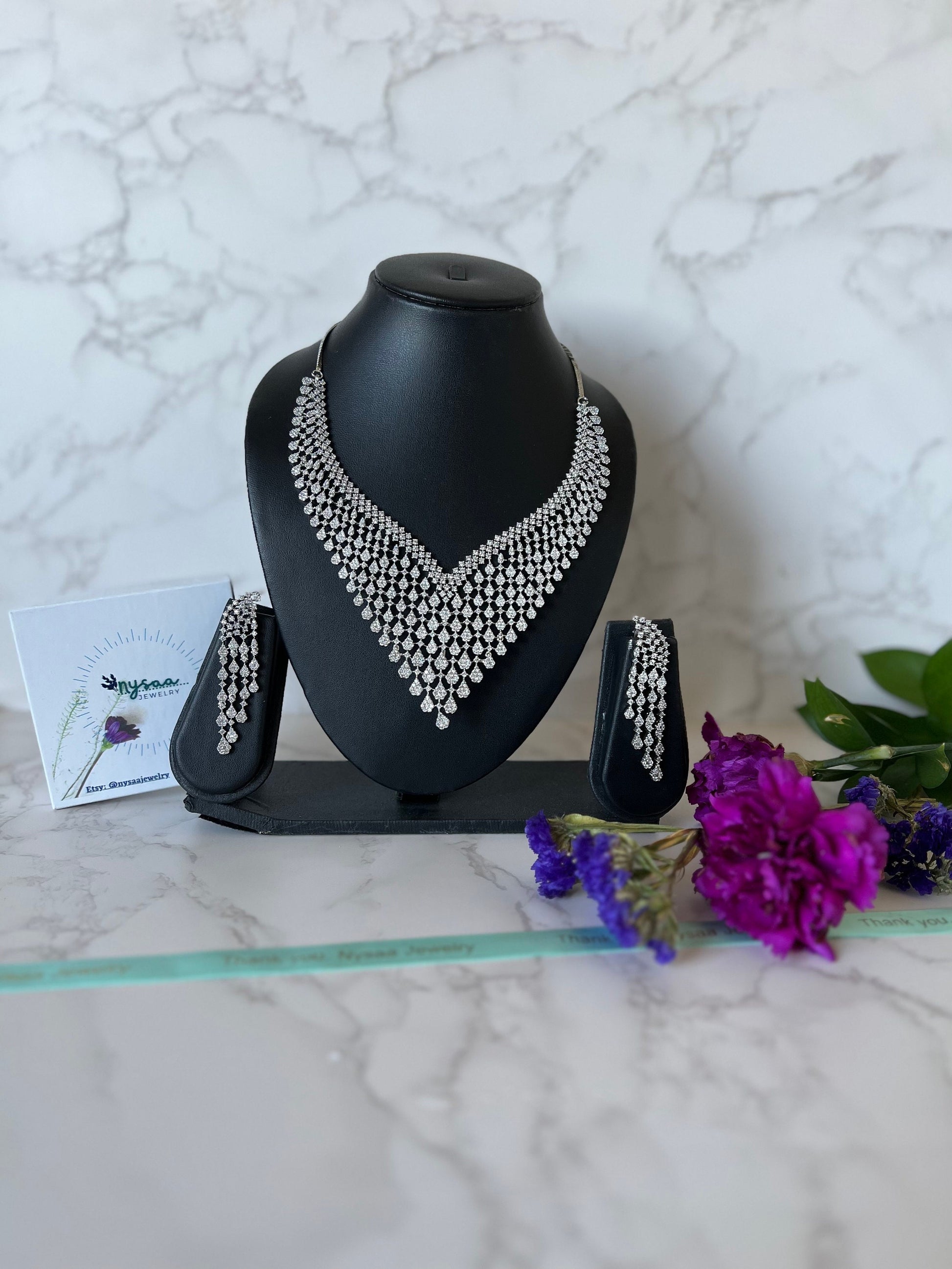Cubic Zirconia Bridal Necklace Set: Victorian Statement Jewelry