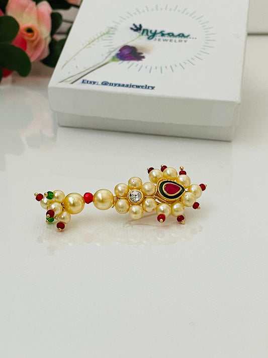 Pearl gold plated traditional nath saree pin or Juda pin