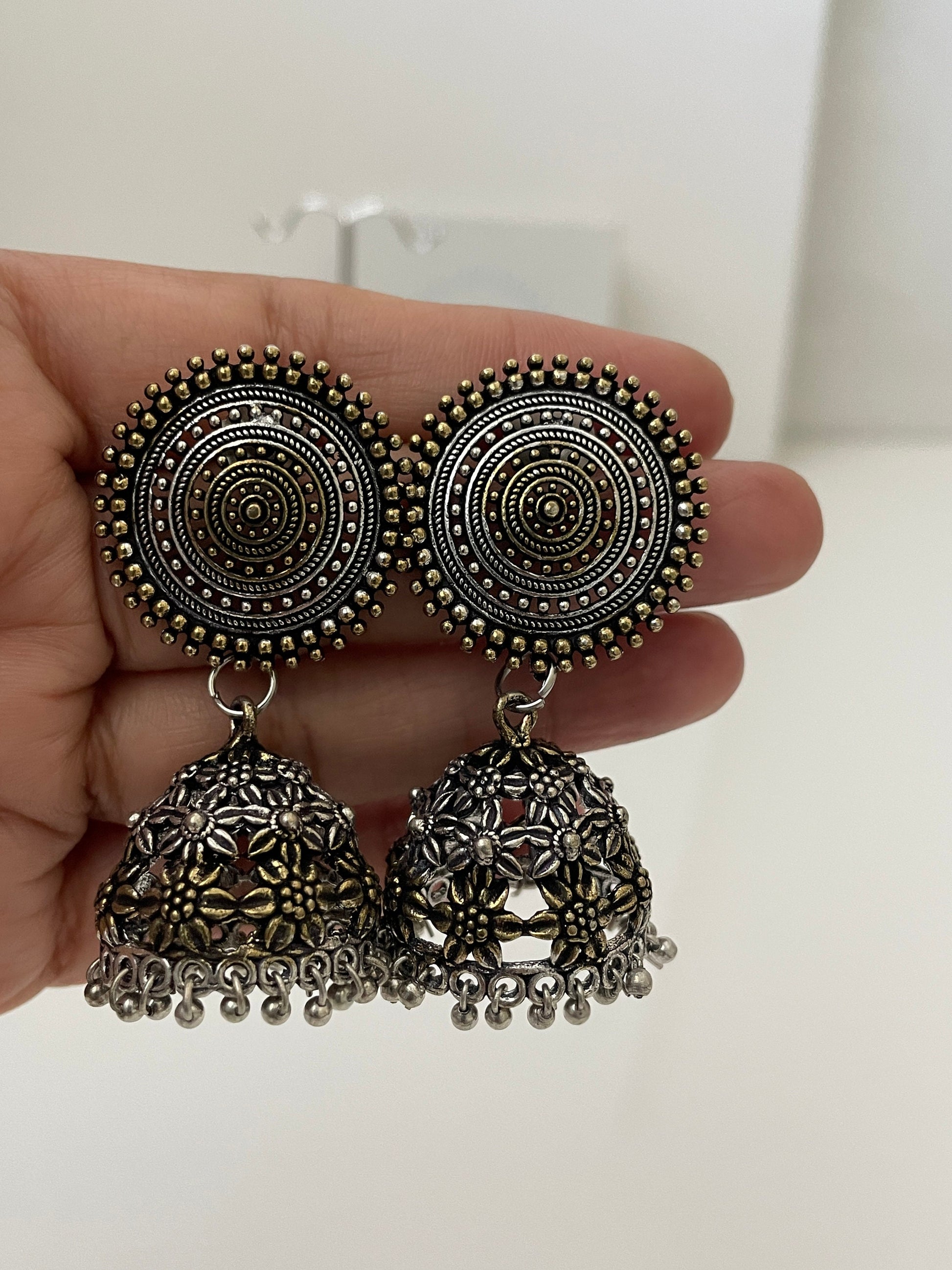Oxidized Dual Tone Jhumka Earrings: Traditional Indian Jewelry