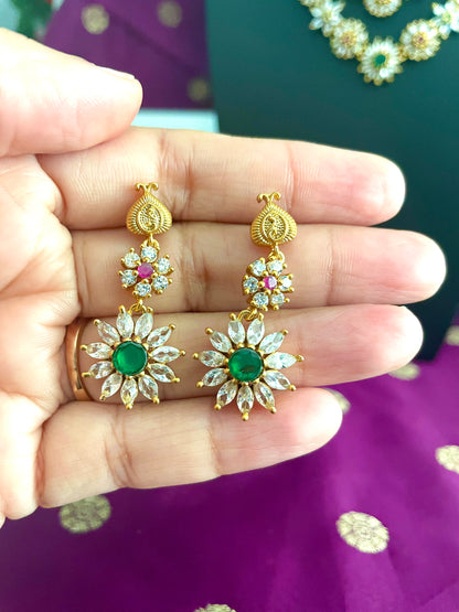 Yellow Gold Plated Necklace Set: Cubic Zirconia Ruby Earrings