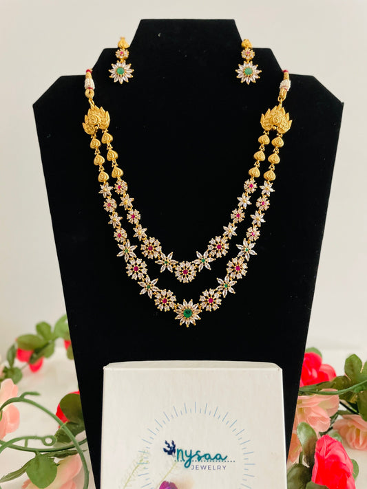 Yellow Gold Plated Necklace Set: Cubic Zirconia Ruby Earrings