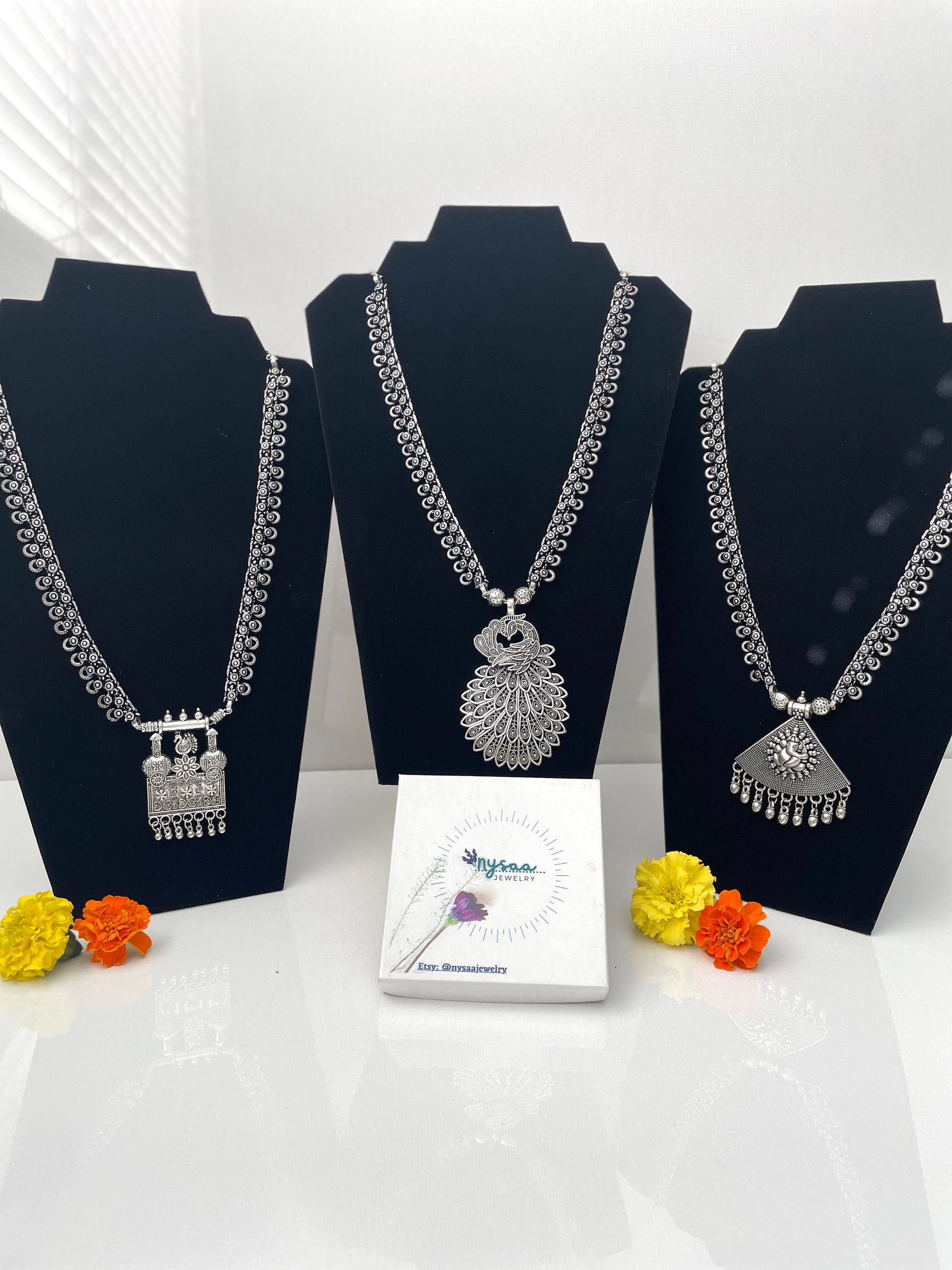 Oxidized Indian Necklace: Navratri Jewelry, Adjustable Length