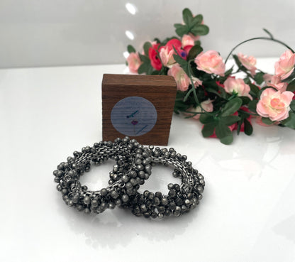 Black Oxidized Ghungaroo Cuff Bracelet: Adjustable Bangle