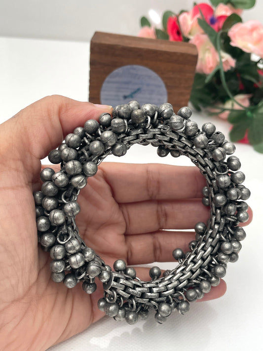 Black Oxidized Ghungaroo Cuff Bracelet: Adjustable Bangle