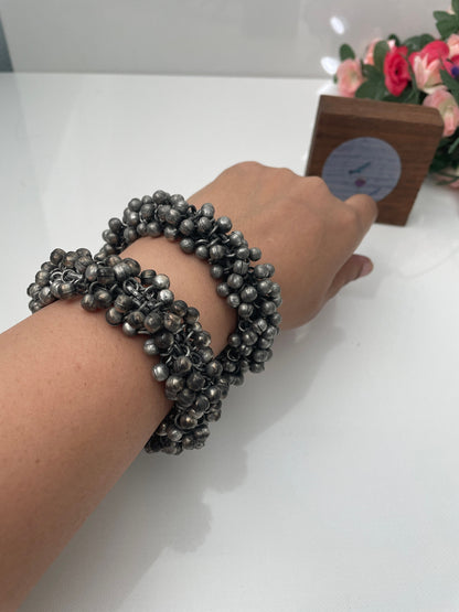 Black Oxidized Ghungaroo Cuff Bracelet: Adjustable Bangle