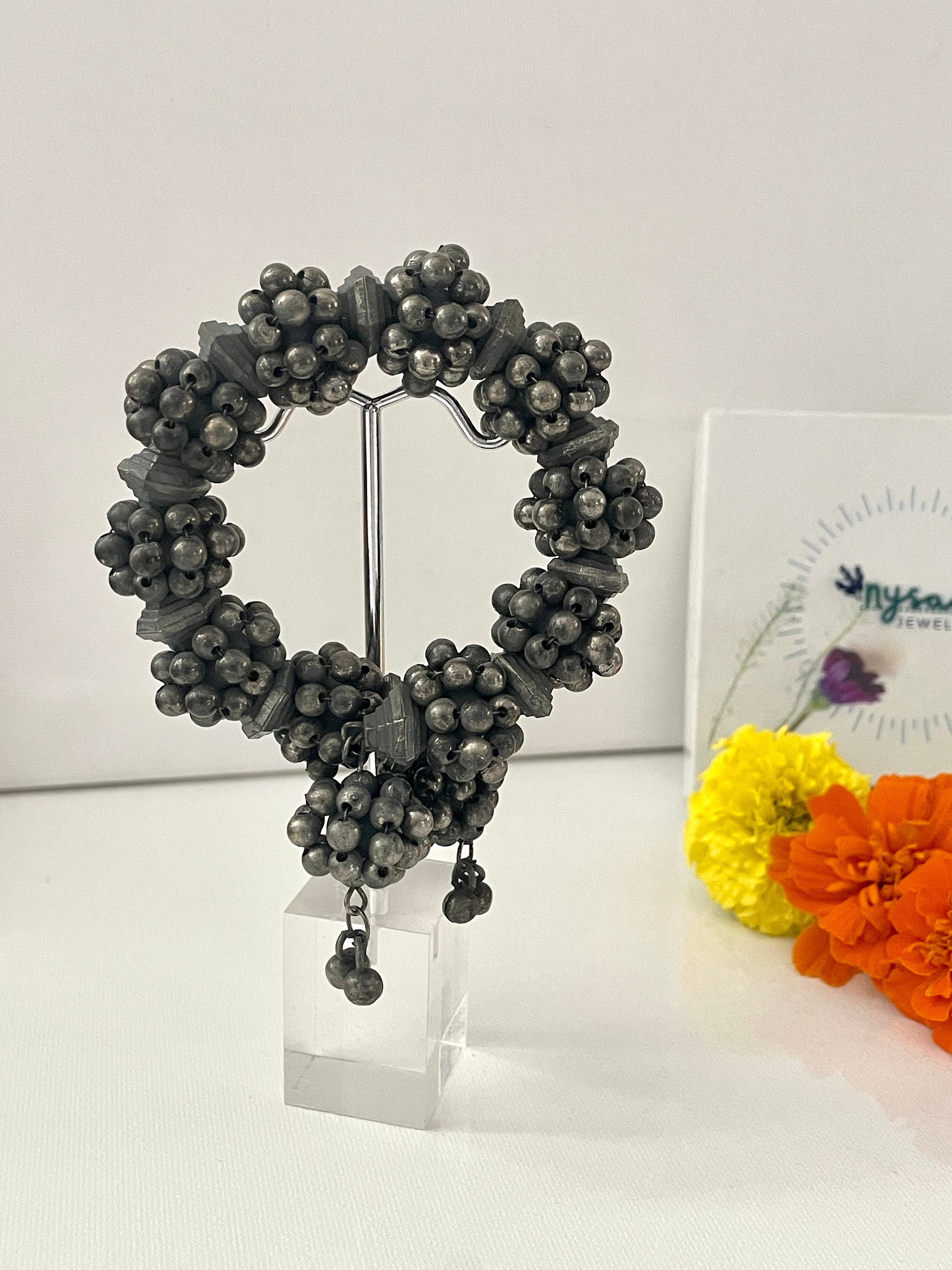 Oxidized Ghungaroo Cuff Bracelet: Adjustable Bangle, Hair Accessory
