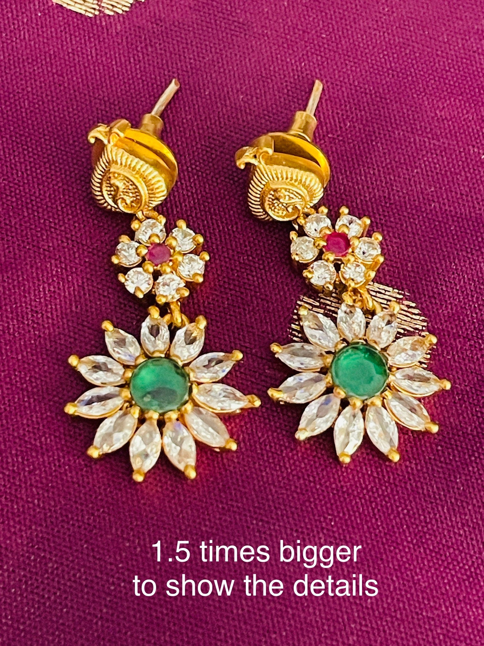 Yellow Gold Plated Necklace Set: Cubic Zirconia Ruby Earrings