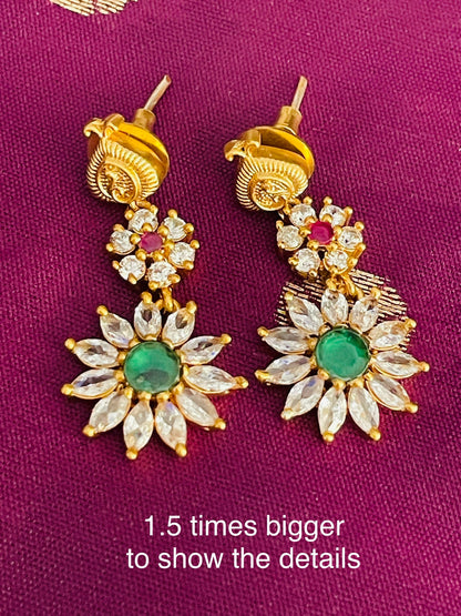 Yellow Gold Plated Necklace Set: Cubic Zirconia Ruby Earrings
