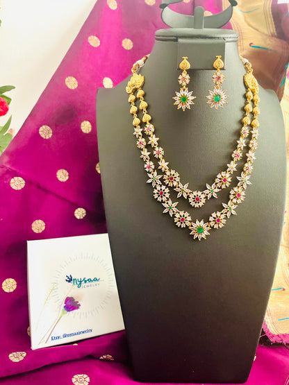 Yellow Gold Plated Necklace Set: Cubic Zirconia Ruby Earrings