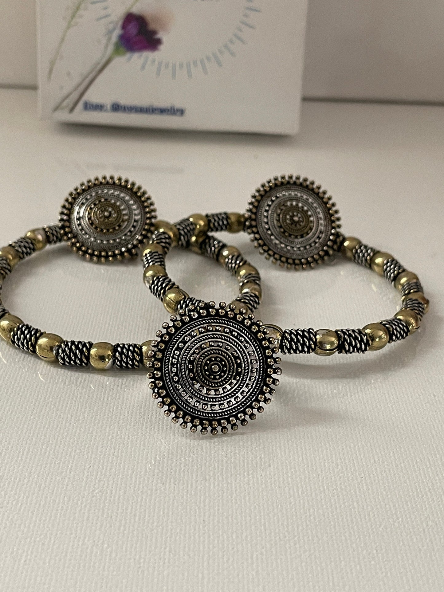 Oxidized Maa Durga/Peacock Necklace Set: Indian Navratri Jewelry