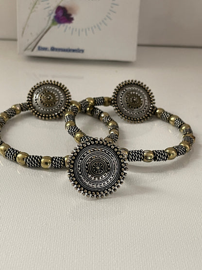 Oxidized Maa Durga/Peacock Necklace Set: Indian Navratri Jewelry