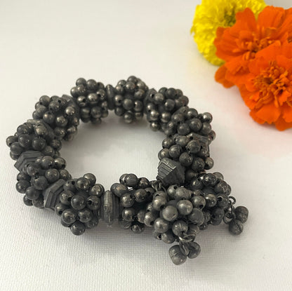 Oxidized Ghungaroo Cuff Bracelet: Adjustable Bangle, Hair Accessory