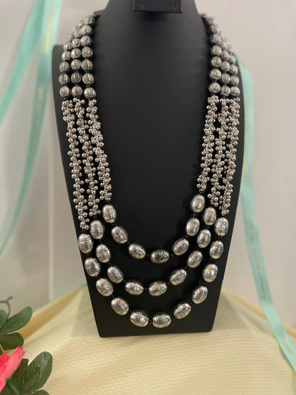 Oxidized Silver Necklace Set: Long Haaram Jhumki Jewelry