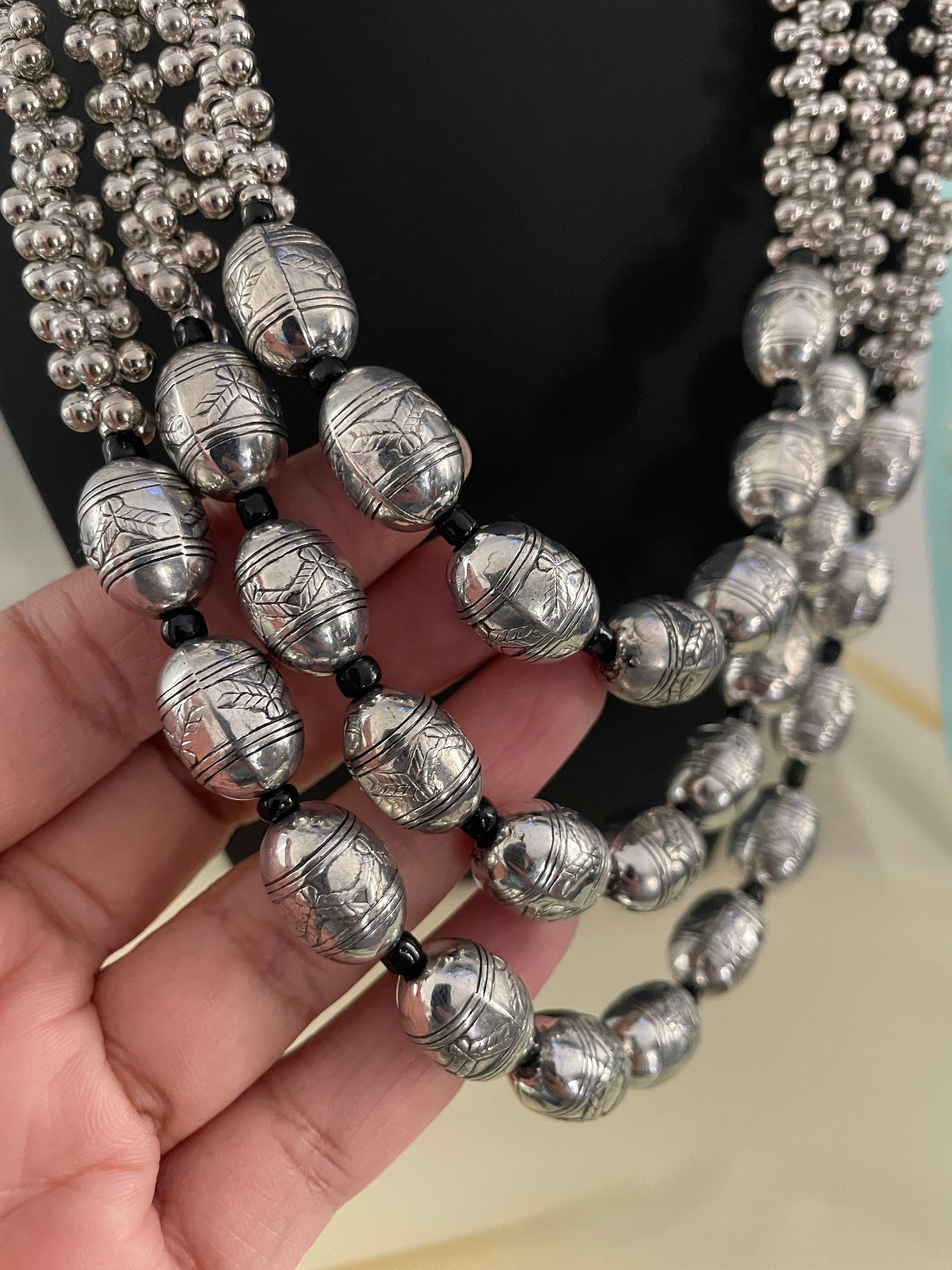 Oxidized Silver Necklace Set: Long Haaram Jhumki Jewelry