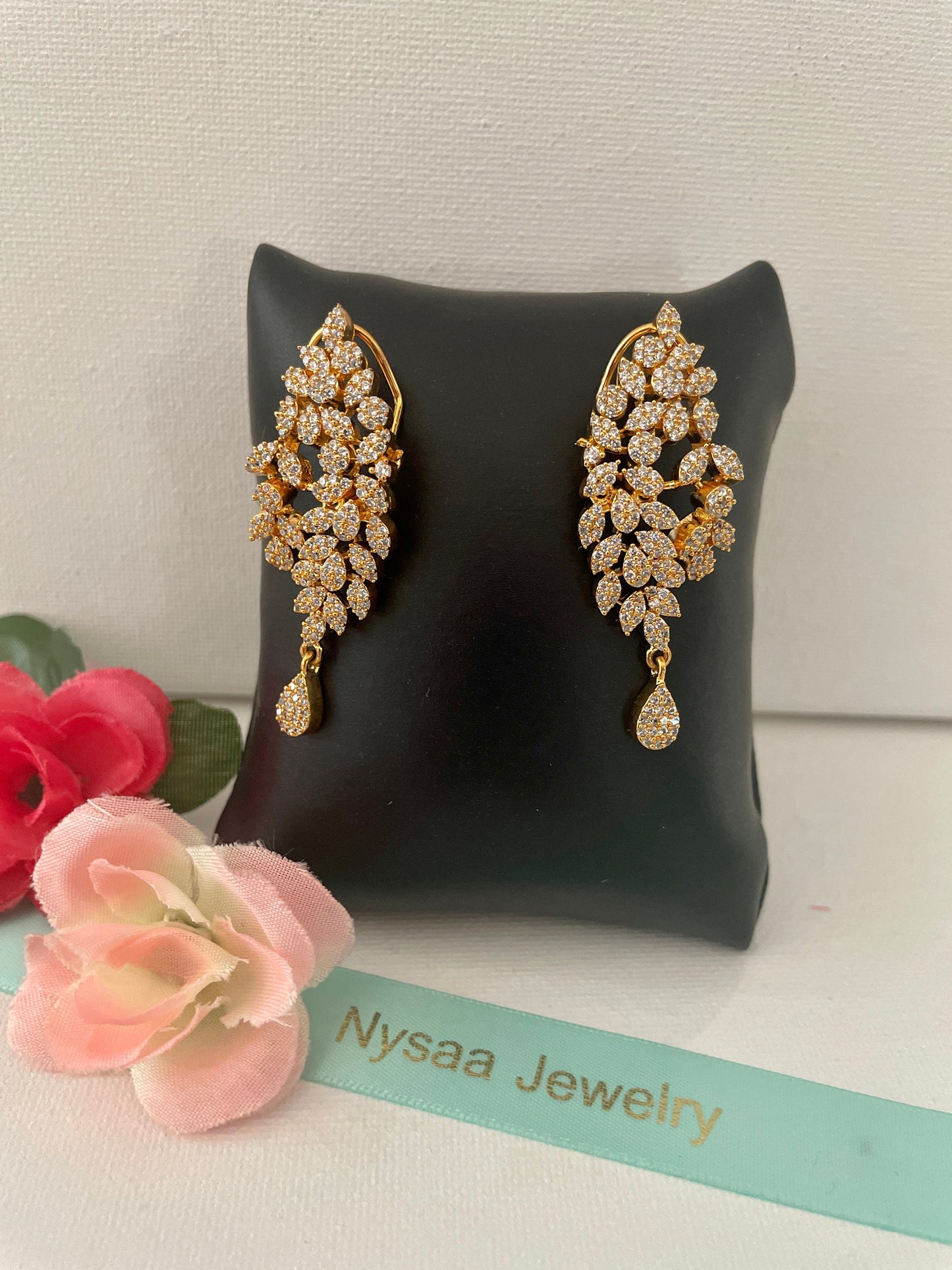 Stunning and Trendy AD CZ earrings / Gold plated AD Bollywood jhumke / American Diamond Earrings / Jhumka | Cubic zirconia earrings