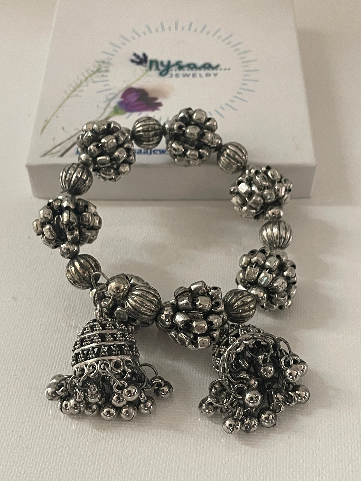 Oxidized Ghungaroo Cuff Bracelet: Adjustable Bangle, Hair Accessory