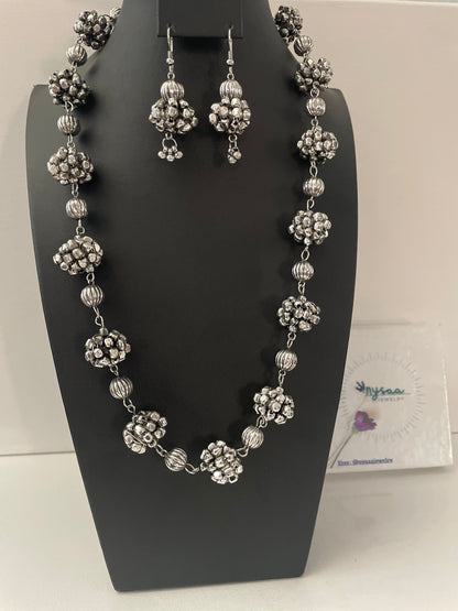 Oxidized Indian Necklace Set: Navratri Jewelry, Adjustable Length