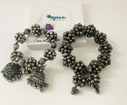 Oxidized Ghungaroo Cuff Bracelet: Adjustable Bangle, Hair Accessory