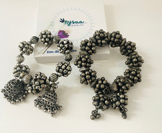 Oxidized Ghungaroo Cuff Bracelet: Adjustable Bangle, Hair Accessory