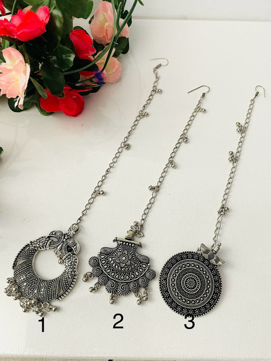 Oxidized Maang Tikka: Indian Head Jewelry with Ghungaroo