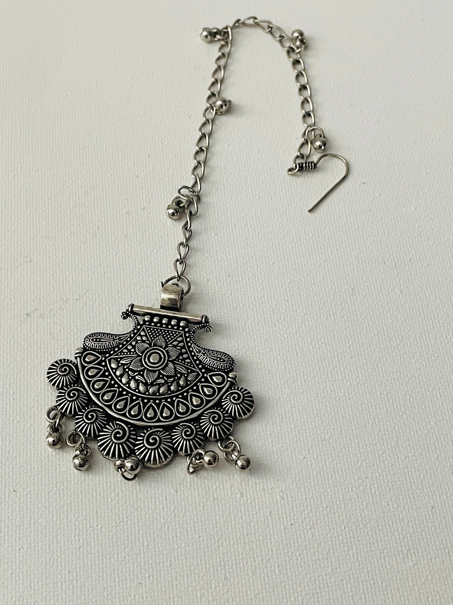 Oxidized Maang Tikka: Indian Head Jewelry with Ghungaroo
