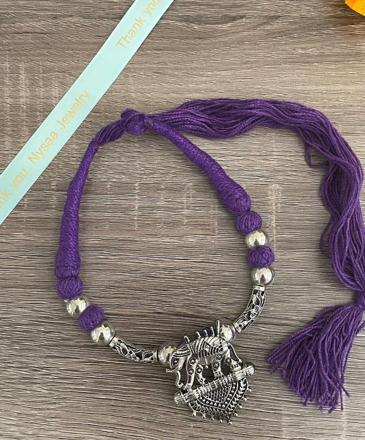 Oxidized Elephant Necklace: Bollywood Thread Jewelry, Adjustable Length