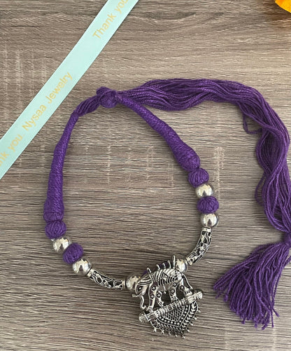 Oxidized Elephant Necklace: Bollywood Thread Jewelry, Adjustable Length