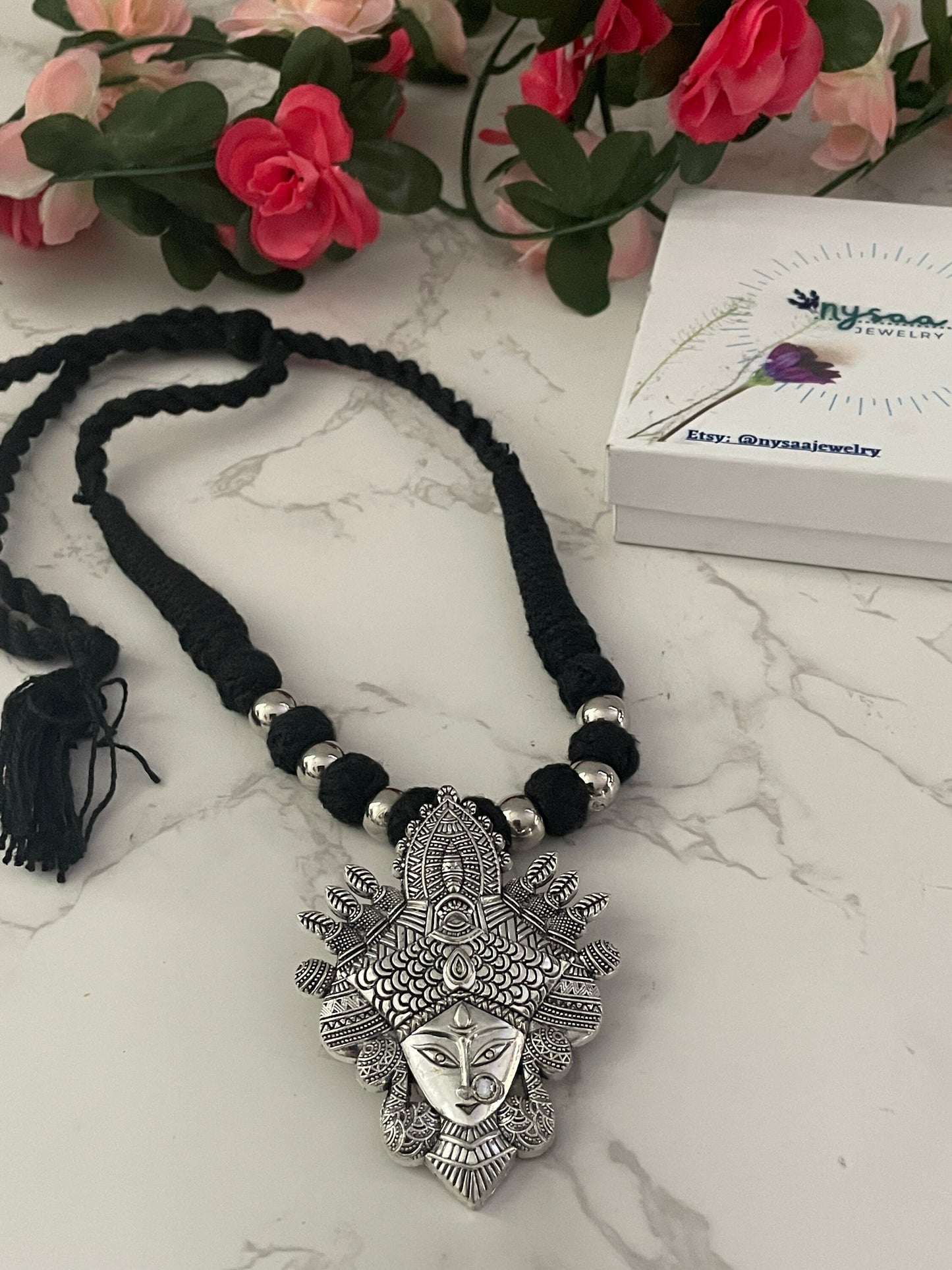 Oxidized Thread Necklace: Indian Bollywood Jewelry, Adjustable Length