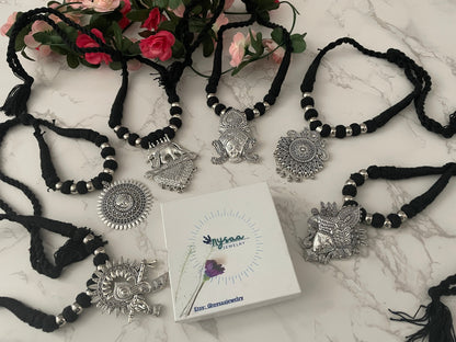 Oxidized Thread Necklace: Indian Bollywood Jewelry, Adjustable Length