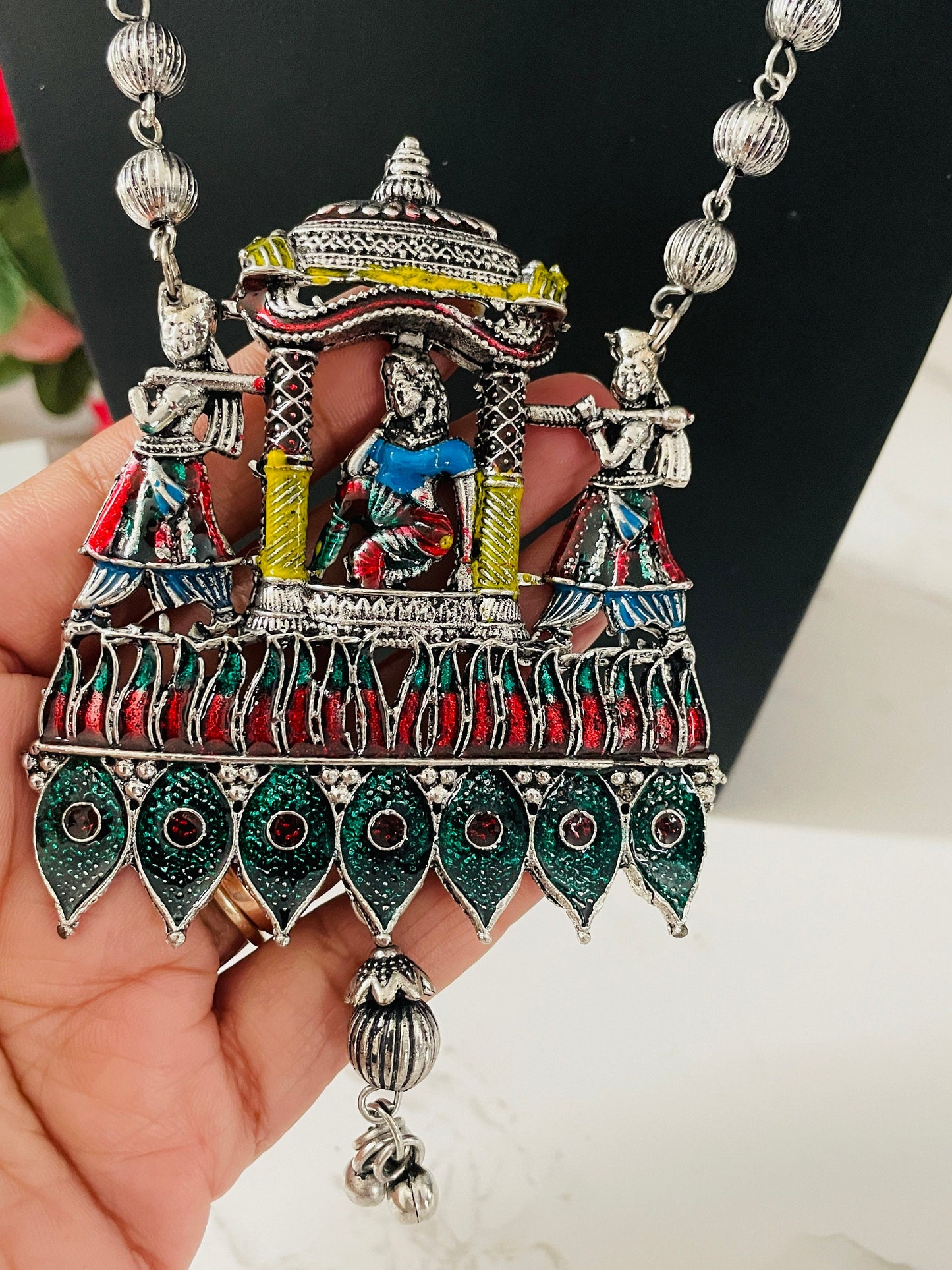 Oxidized Doli Necklace & Earrings Set: Colorful Indian Jewelry