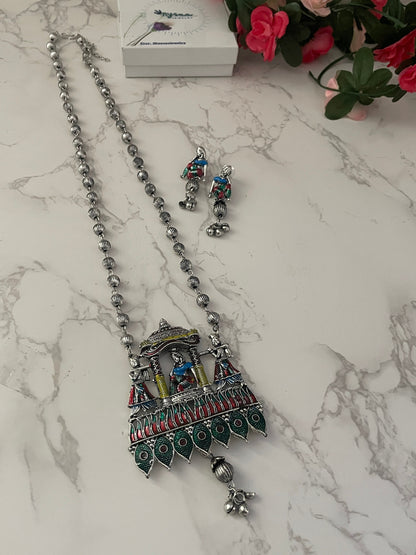 Oxidized Doli Necklace & Earrings Set: Colorful Indian Jewelry