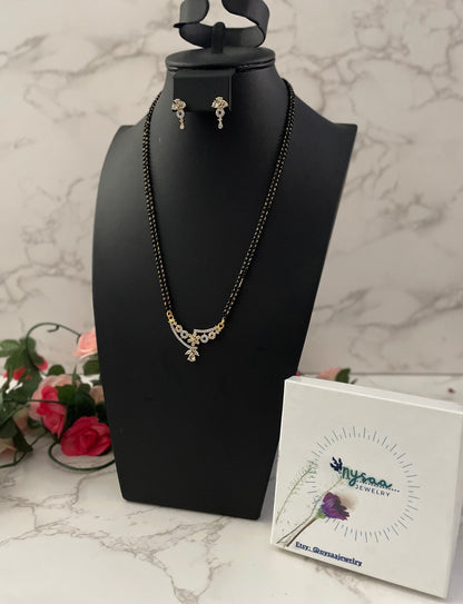 American Diamond Mangalsutra with Earrings: Gold Plated Dual Tone Necklace