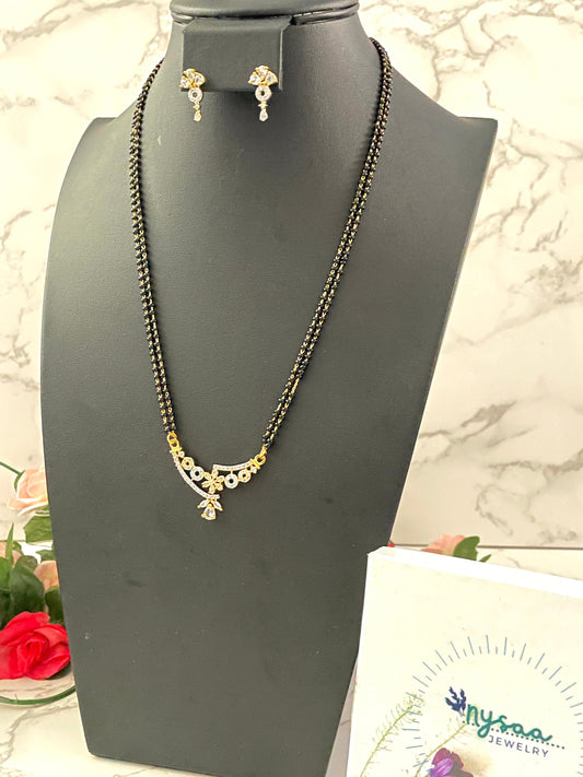 American Diamond Mangalsutra with Earrings: Gold Plated Dual Tone Necklace