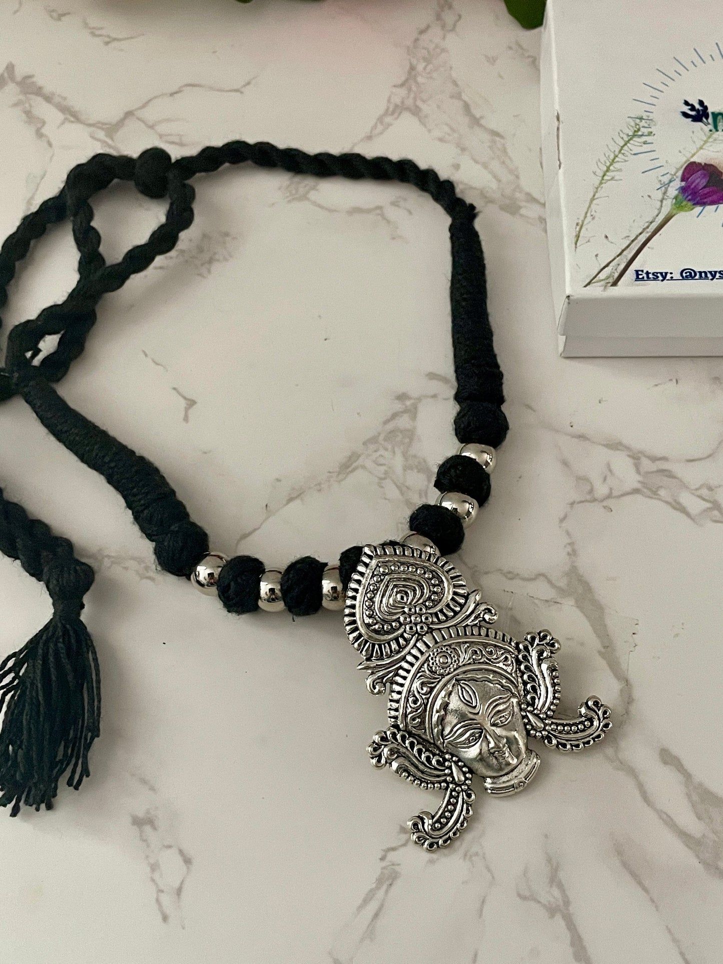 Oxidized Thread Necklace: Indian Bollywood Jewelry, Adjustable Length