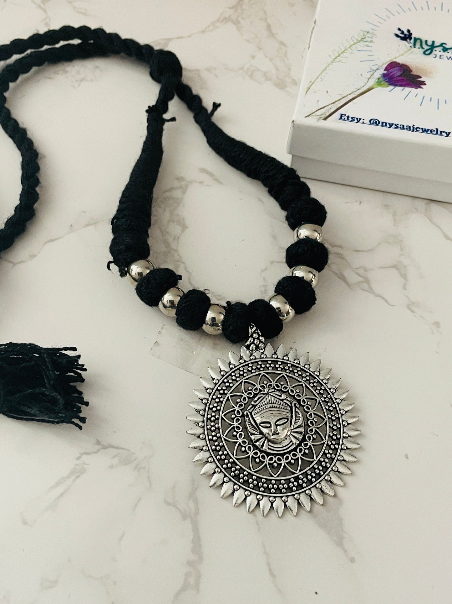 Oxidized Thread Necklace: Indian Bollywood Jewelry, Adjustable Length