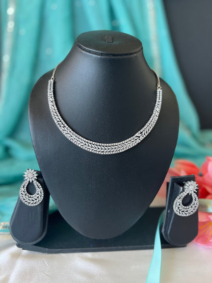 Cubic Zirconia Choker Necklace: Two-Tone Gold Plated Crystal