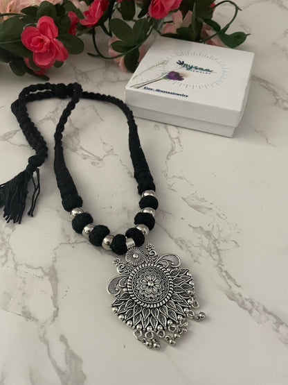 Oxidized Thread Necklace: Indian Bollywood Jewelry, Adjustable Length