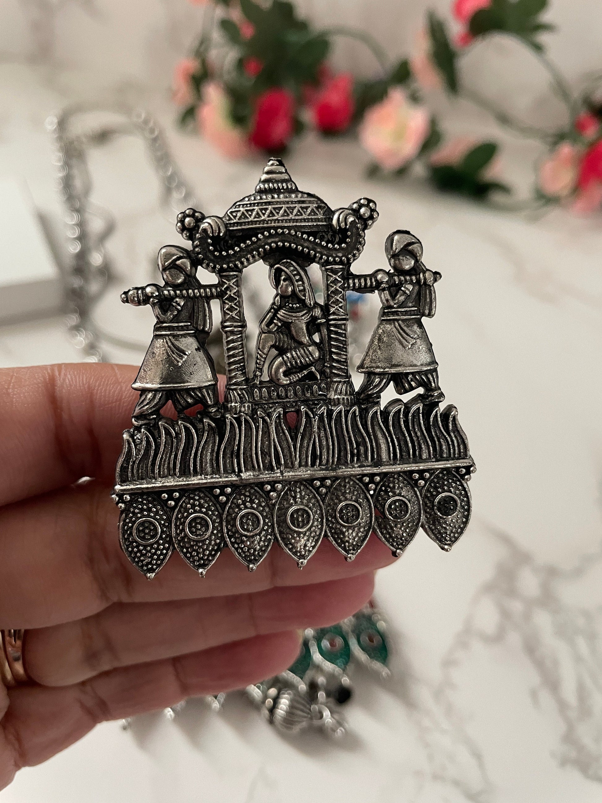 Oxidized Doli Necklace & Earrings Set: Colorful Indian Jewelry