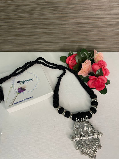 Oxidized Elephant Necklace: Bollywood Thread Jewelry, Adjustable Length
