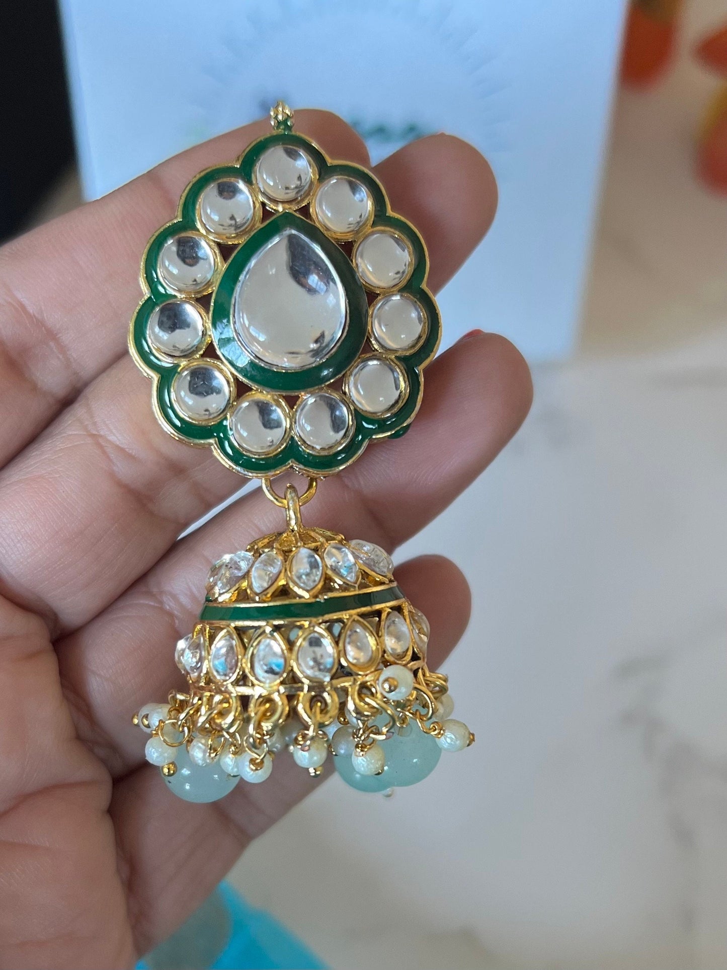 Aqua Kundan Necklace Set: Multilayered Beaded Indian Jewelry