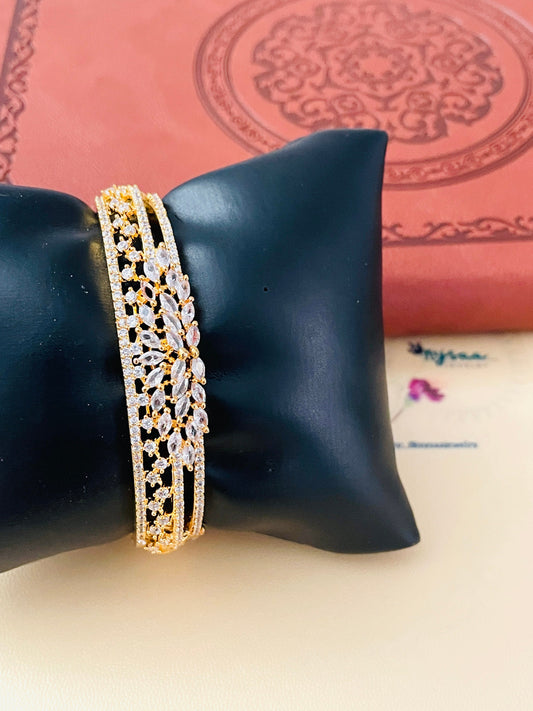 Cubic Zirconia bangle kada | Gold plated CZ bracelet | Diamond lookalike bangles | wedding Jewelry | Indian AD Bangles