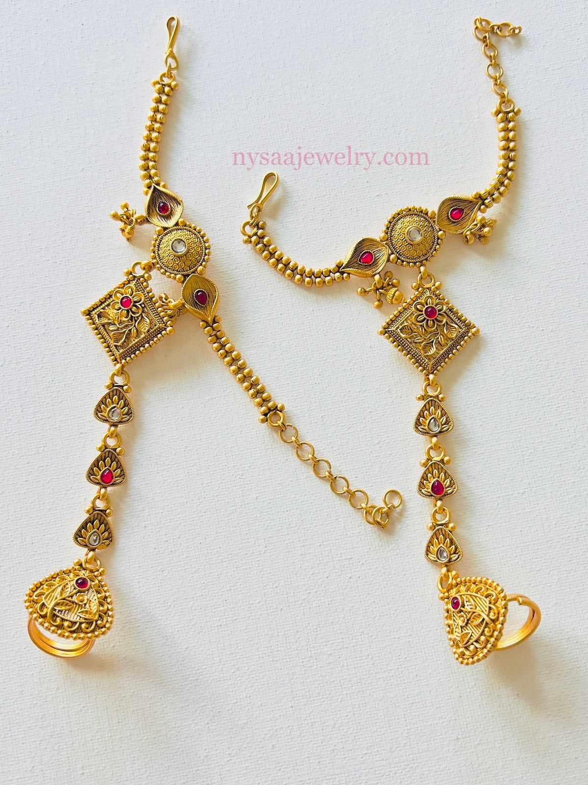 Indian Haath panja | Ring bracelet | Hath panja Pair | hathphool | Adjustable Ring | Gold Plated Jewelry