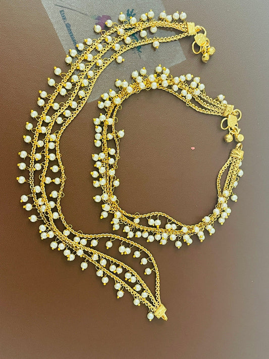 Pearl Gold Plated Anklet Payal: Traditional Bridal Jewelry
