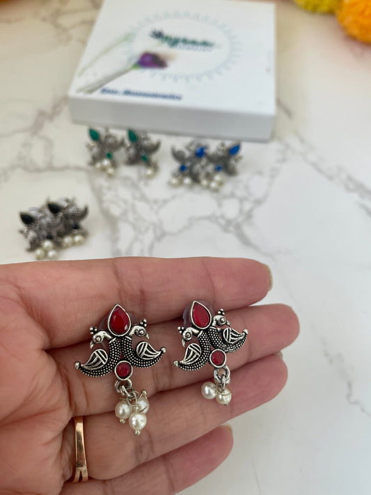 Oxidized Small Earrings: Lightweight Carved Design