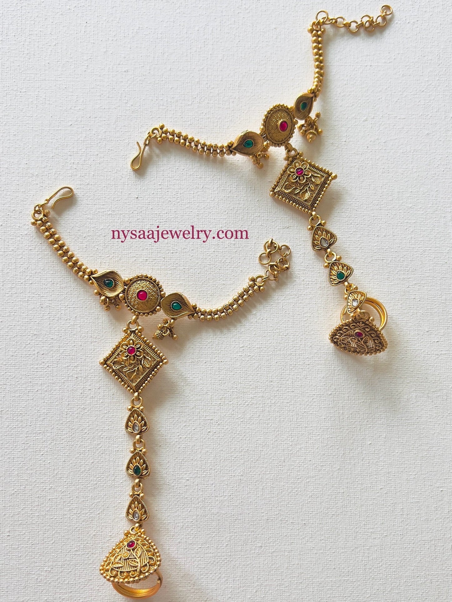 Indian Haath panja | Ring bracelet | Hath panja Pair | hathphool | Adjustable Ring | Gold Plated Jewelry